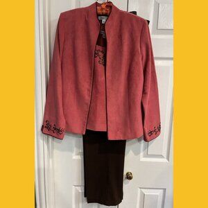 Coldwater Creek 3 Piece Pant Set, Brown & Orange, Size 14